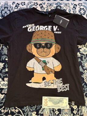 George V Paris Black Graphic Bear Short-Sleeve Tee(L)
